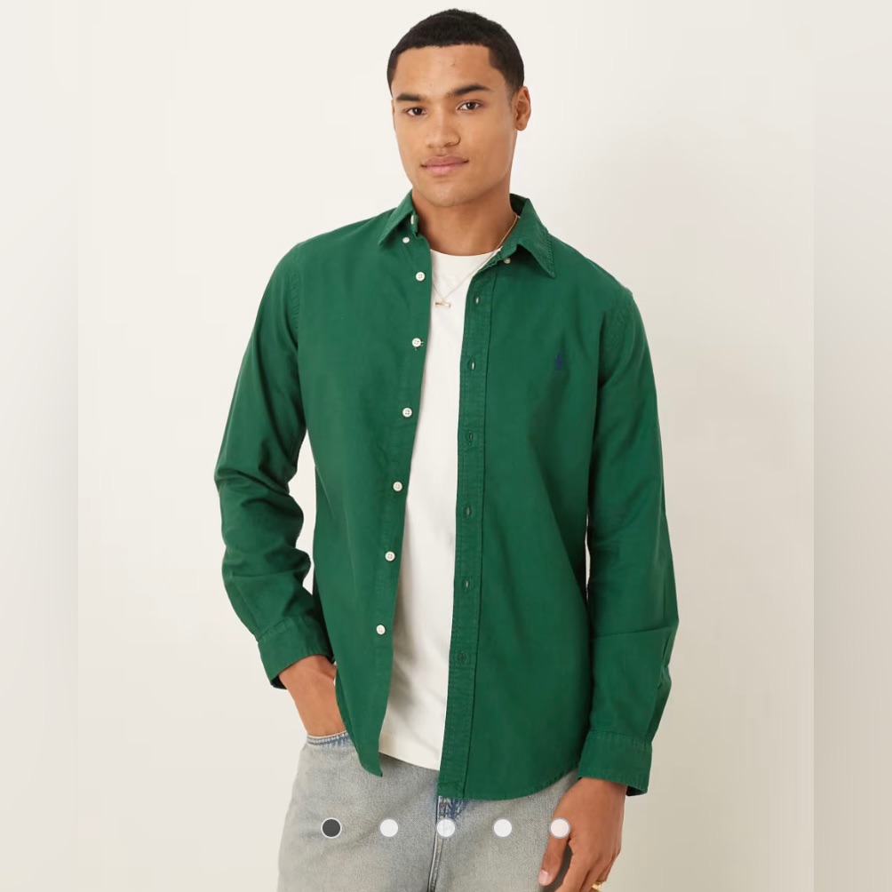 Polo Ralph Lauren Icon Logo Relax Fit Dyed Oxford Shirt In Dark Green Size L